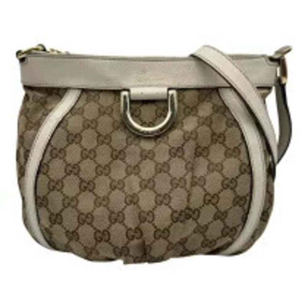 Gucci GG Canvas Abbey Shoulder Bag White Beige Cream Leather
